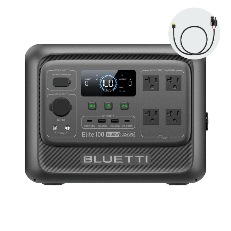 BLUETTI Portable Power Station with 1024Wh Capacity & 1800W AC Output, Whisper-Quiet at 30dB, Generador solar para respaldo de energía en el hogar, acampada y vehículos recreativos (cable de carga solar incluido)