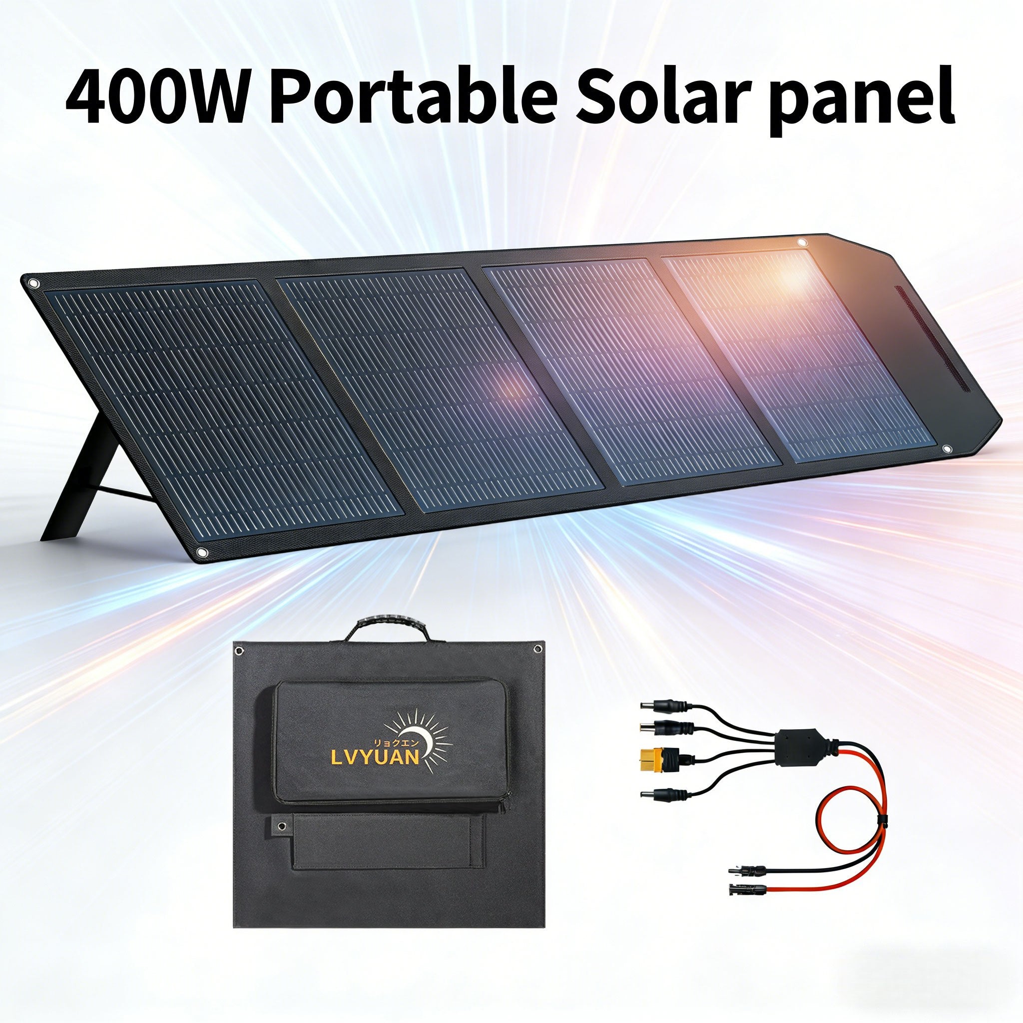 400W High Efficiency Portable Foldable Solar Panel Kit with Adjustable Rack Monocrystalline Solar Charger for RV Marine Van Camping Solar Generator Laptop, Emergency Outdoor Home Use, Car Accessories Camping Tent Tools Christmas Gift