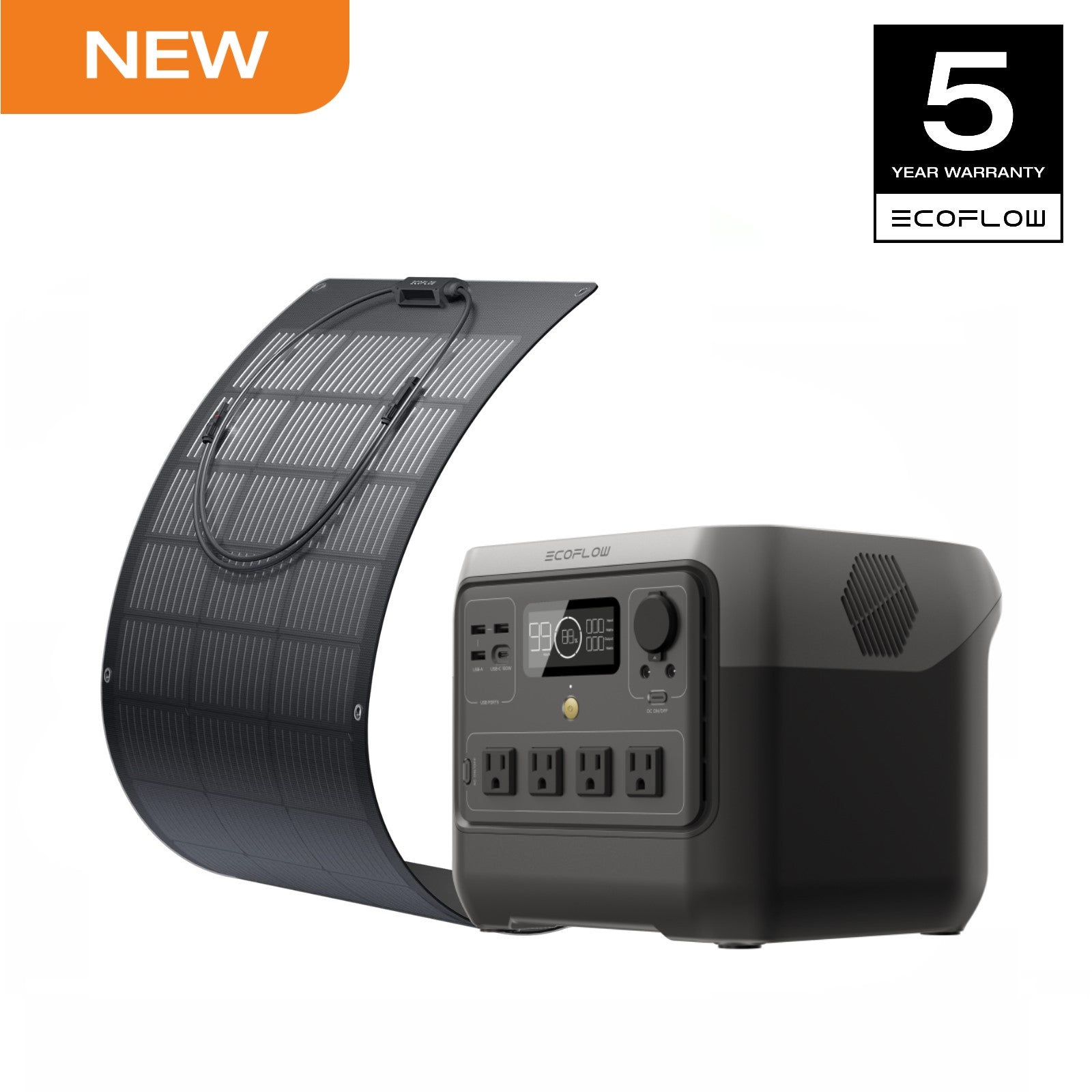 ECOFLOW Power Station RIVER 2 Pro 700 with 100W Flexible Solar Panel (Separate Shipment), 716Wh LiFePO4 Battery Portable Power Station, 4x800W AC Outlets (1600W Surge), Solar Power Bank for Home Backup RV Emergency