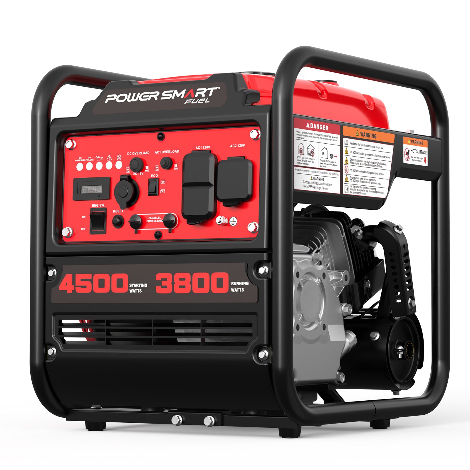 4500w 4-Stroke Portable Generator, CO Alarm, Lightweight & Quiet Gas Generator w/ 12V & USB Ports - Charge Phones, RV, Power Tools, Camping